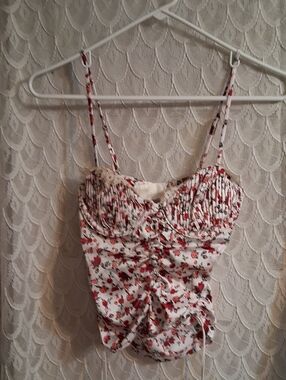For Love And Lemons Cream Camisole Bustier with Red Floral Print